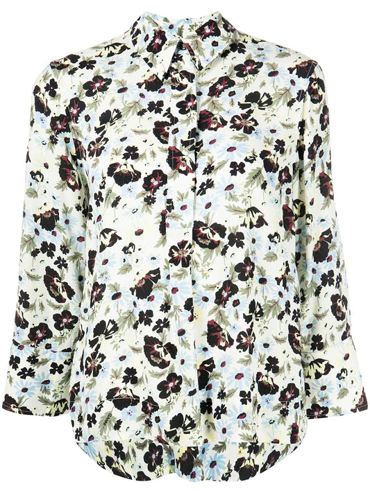 GANNI floral-print crepe blouse